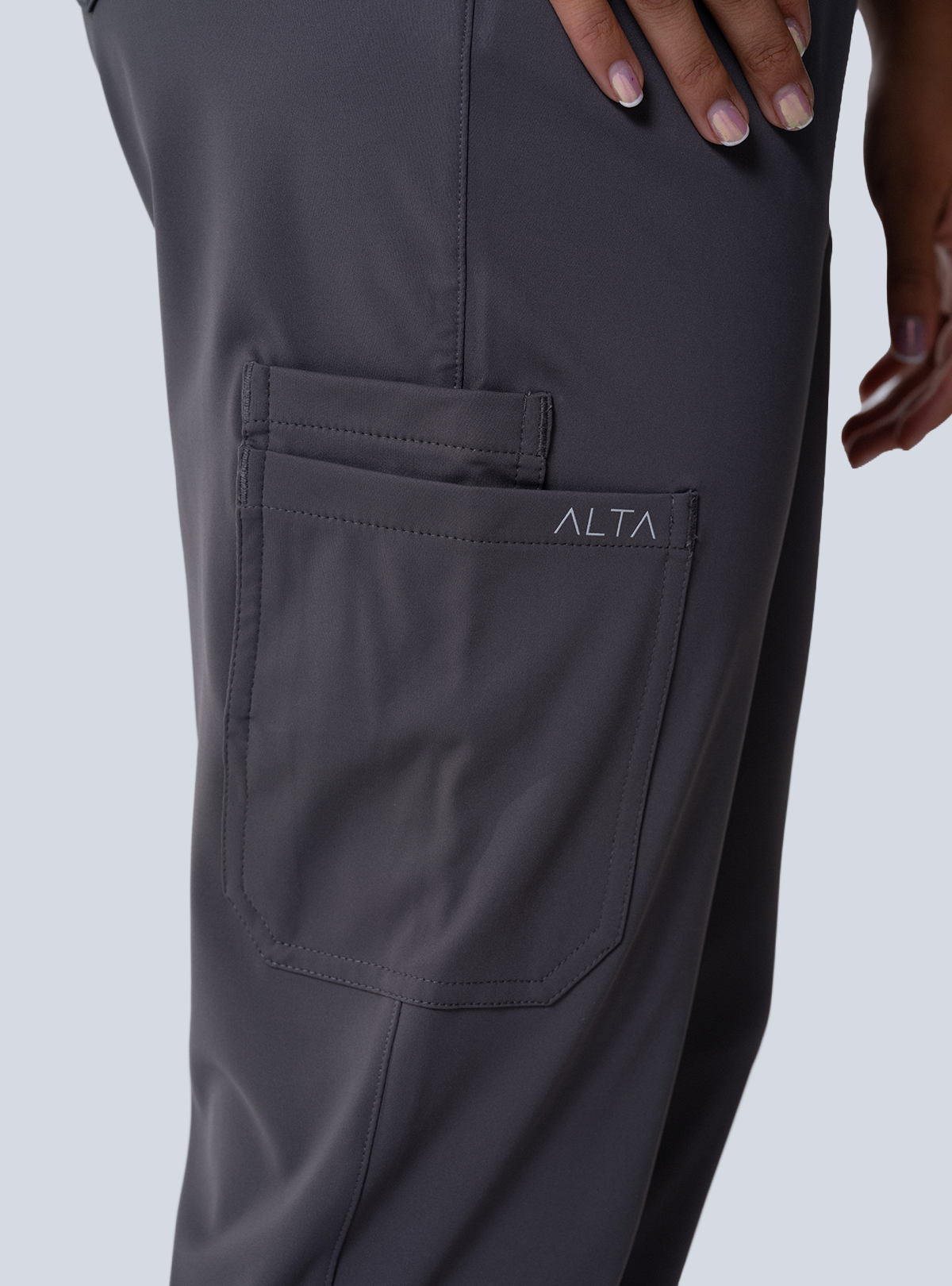 ALTA Macee Straight Leg Scrub Pant in Grey - detail