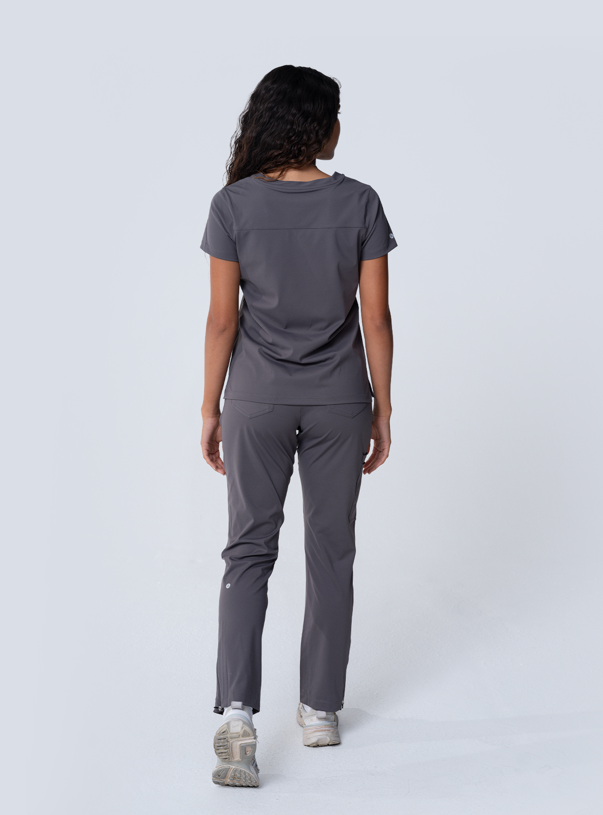 ALTA Macee Straight Leg Scrub Pant in Grey - full back view