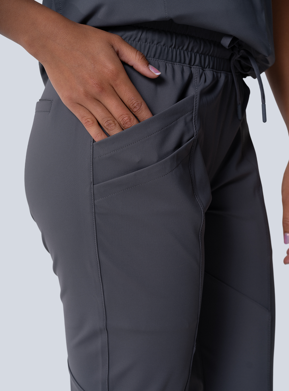 ALTA Maggie Tapered Crop Scrub Pant in Grey - detail