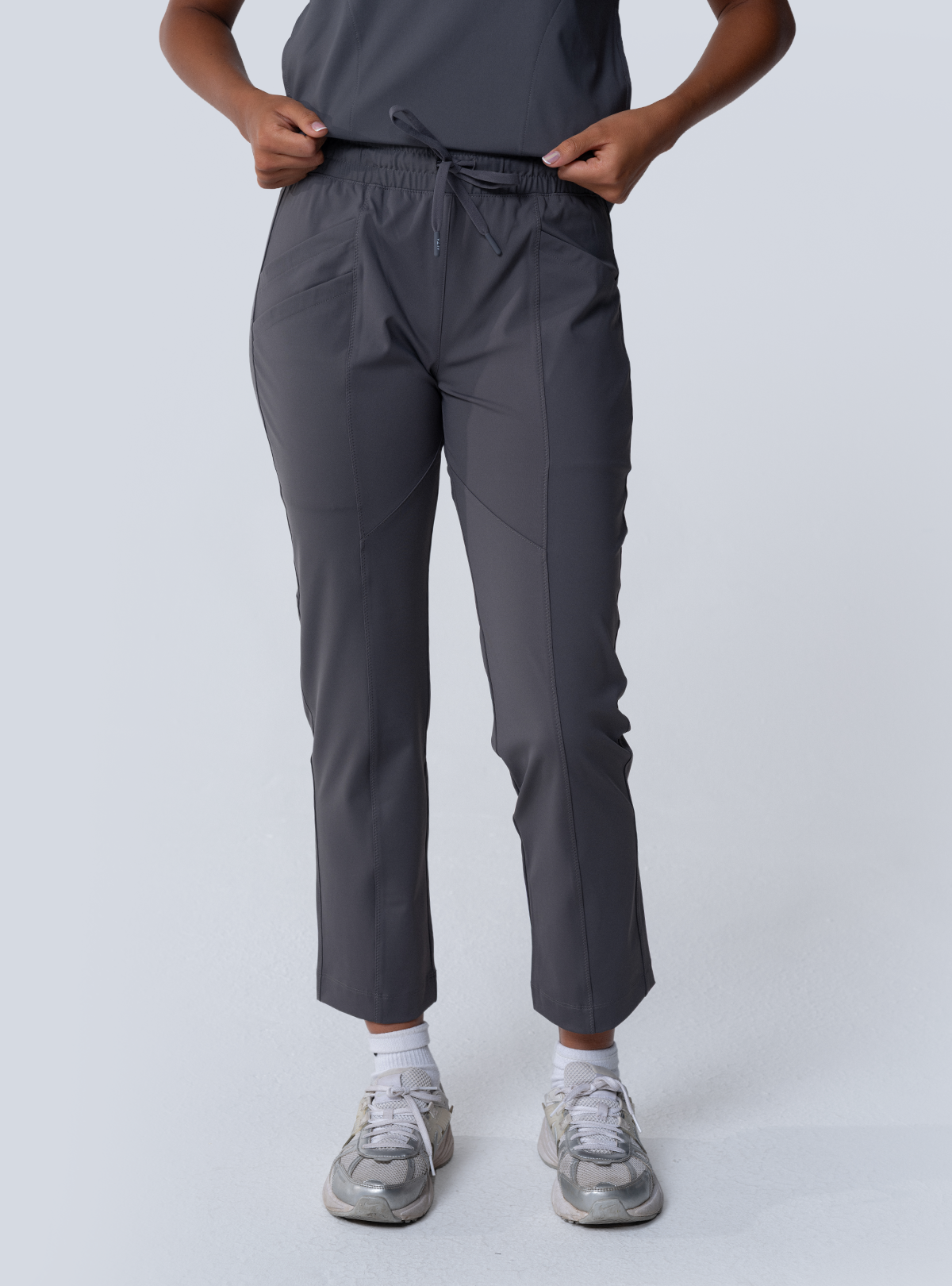 ALTA Maggie Tapered Crop Scrub Pant in Grey - front view