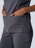 ALTA Taunya Two-Pocket Scrub Top in Grey - detail