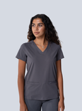 ALTA Taunya Two-Pocket Scrub Top in Grey - front view