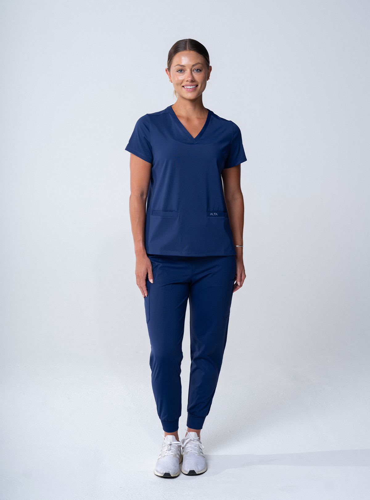 ALTA Jana Jogger Scrub Pant in Navy - full front view