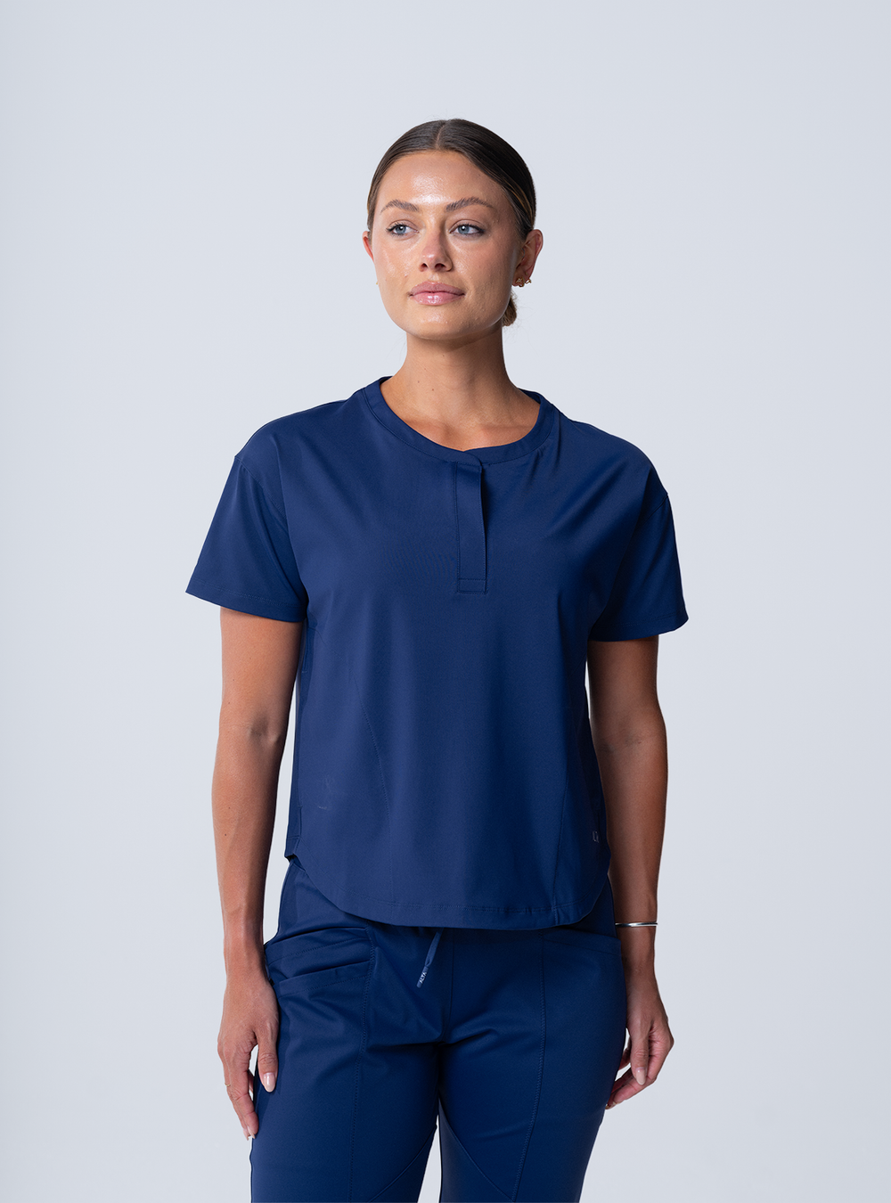 Kenzie Two-Pocket Scrub Top - Navy - Front