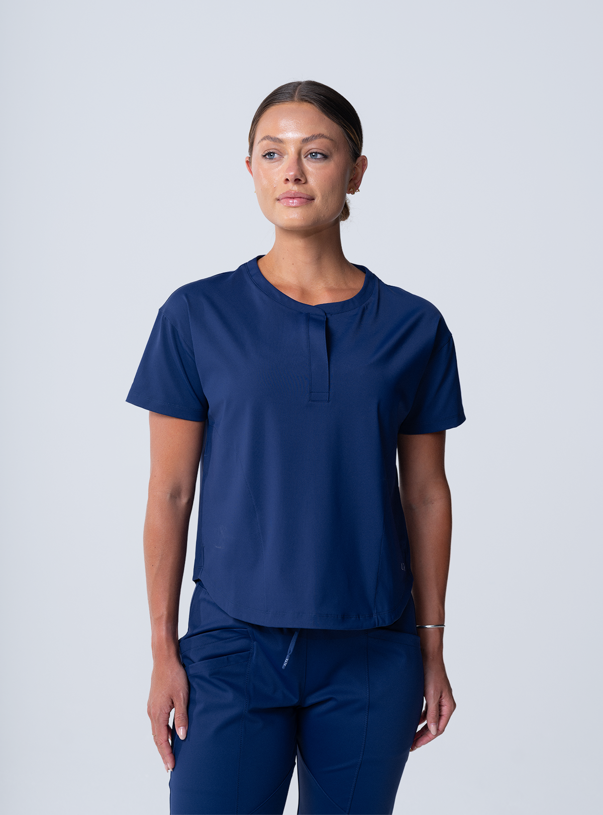 Kenzie Two-Pocket Scrub Top - Navy - Front