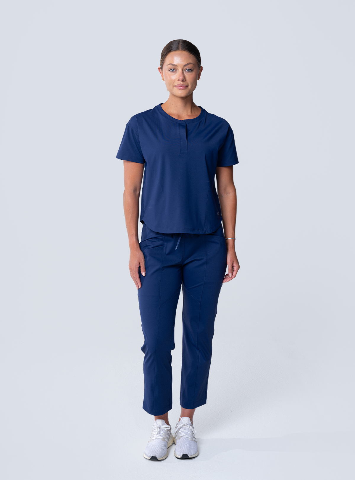 Maggie Tapered Crop Scrub Pant - Navy - Full Front