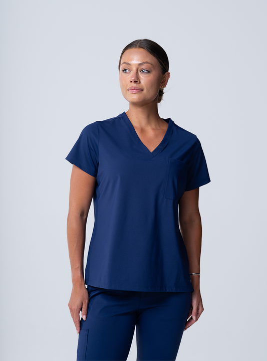 Rachel One-Pocket Scrub Top - Navy - Front