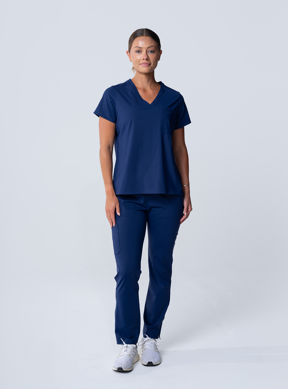 Rachel One-Pocket Scrub Top - Navy - Full Front
