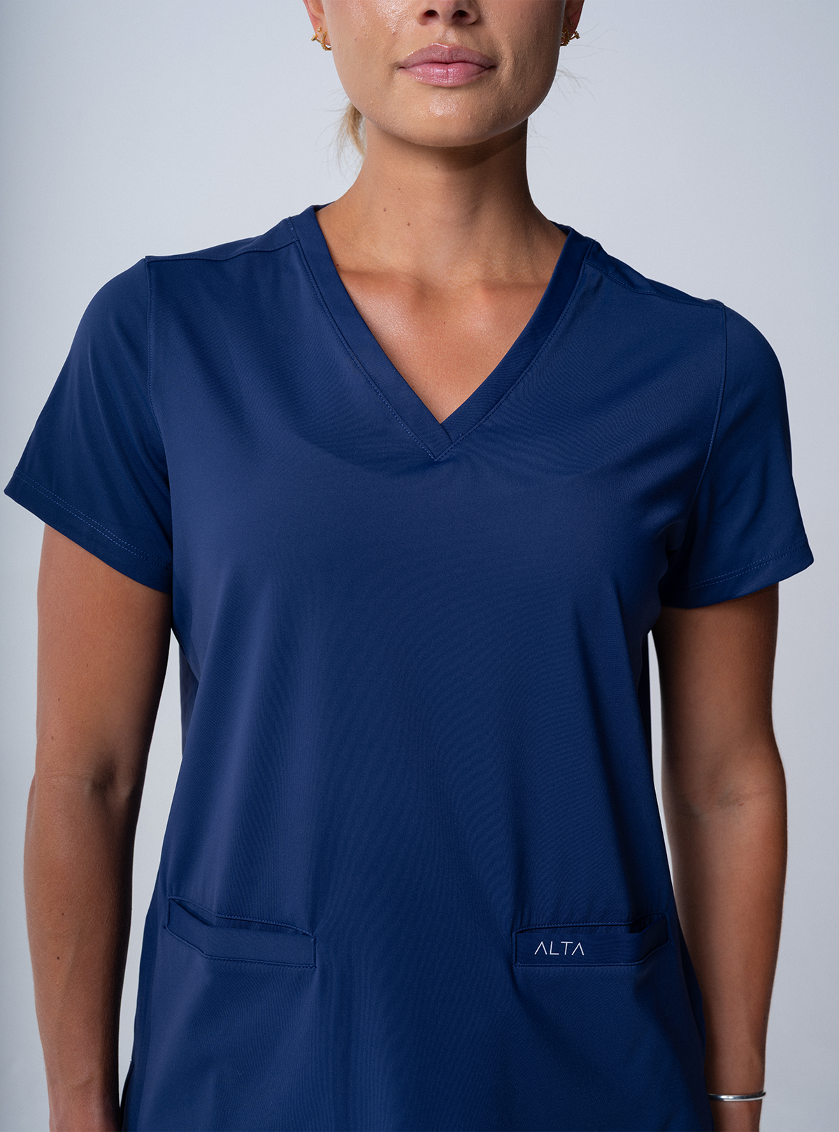 Taunya Two-Pocket Scrub Top - Navy - Detail 2
