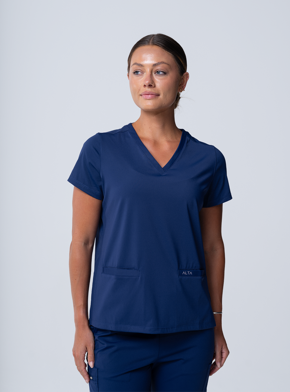 Taunya Two-Pocket Scrub Top - Navy - Front