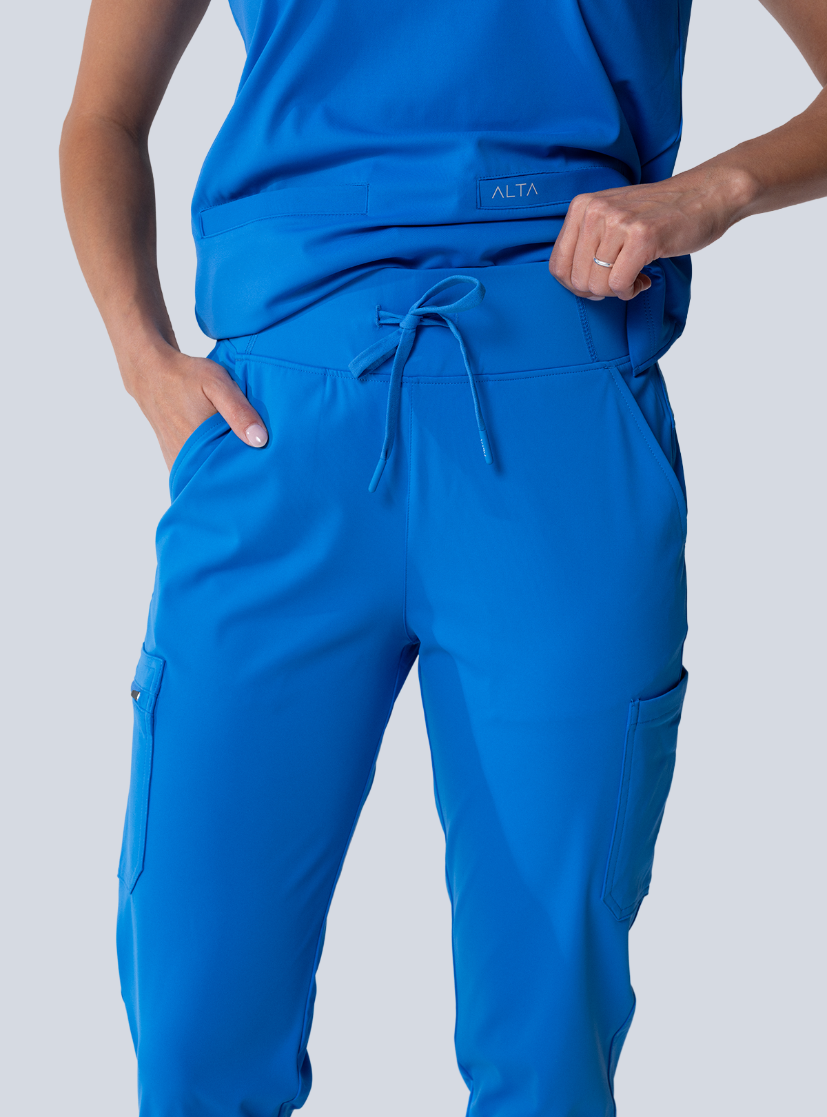 ALTA Jana Jogger Scrub Pant in Royal Blue - detail