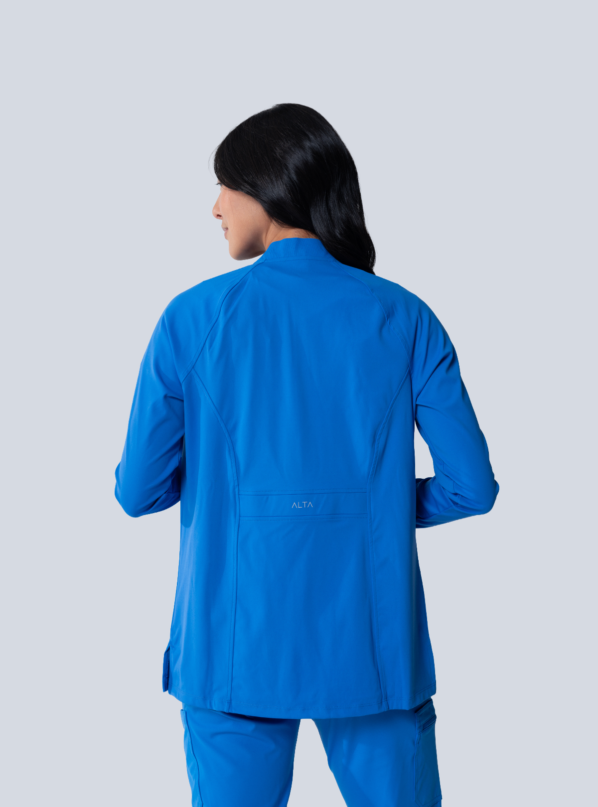ALTA Kelly Performance Scrub Jacket in Royal Blue - back view