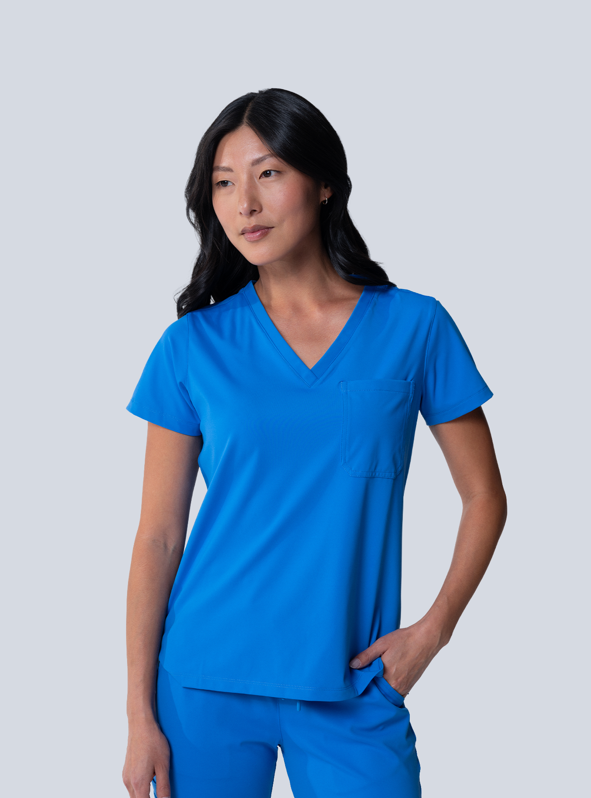ALTA Rachel One-Pocket Scrub Top in Royal Blue - front view