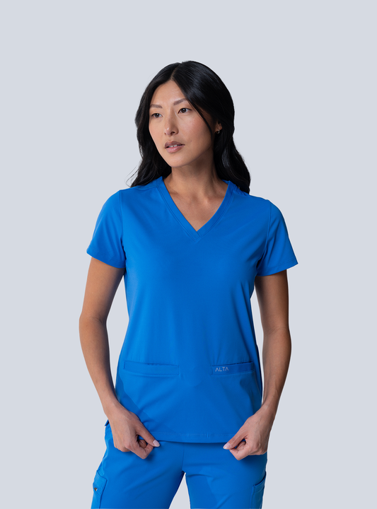 ALTA Taunya Two-Pocket Scrub Top in Royal Blue - front view