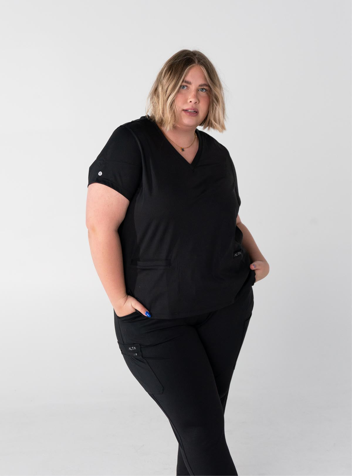 Taunya™ Two-Pocket Scrub Top - Black