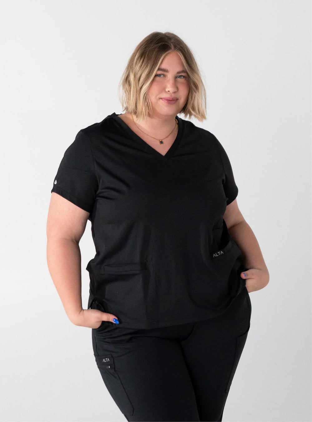 Taunya™ Two-Pocket Scrub Top - Black