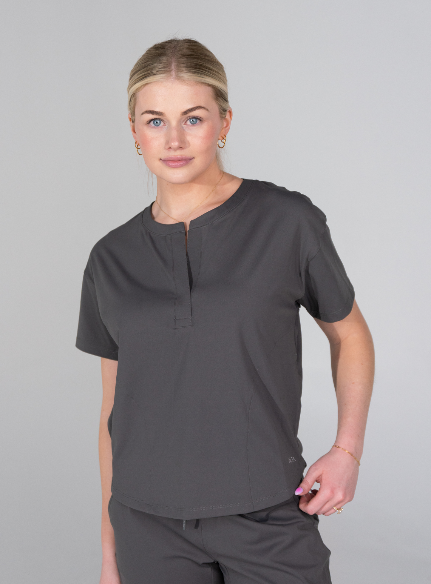 Kenzie™ Two-Pocket Scrub Top - Grey