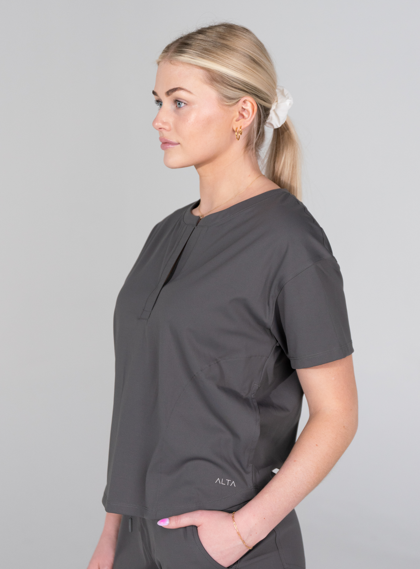 Kenzie™ Two-Pocket Scrub Top - Grey